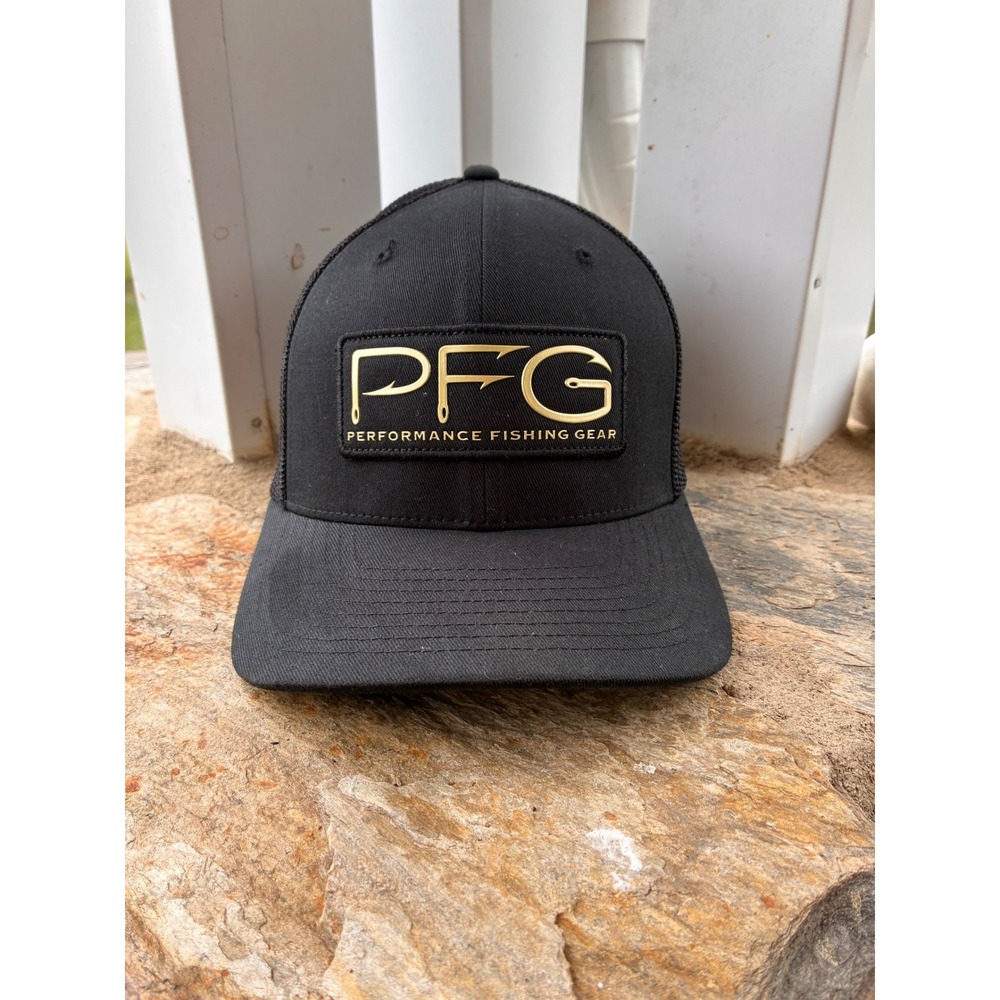 Columbia PFG Mesh Snapback Hat Mens L/XL Black Gold Performance Fishing Gear Cap